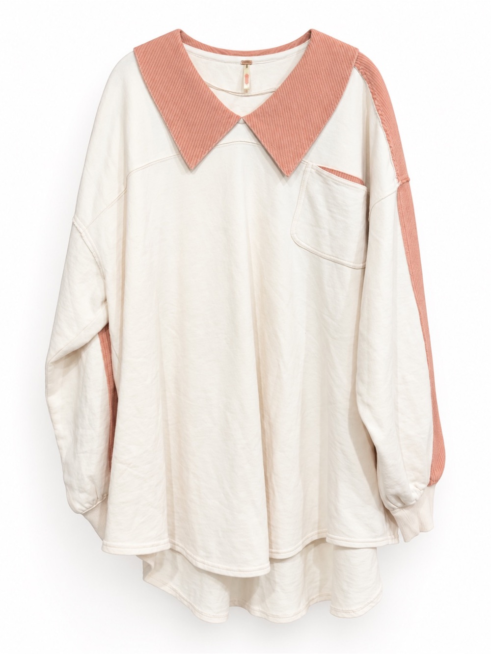 Free People Oversized Coral Pink Stripe Sweatshirt Dress Tunic S Like New